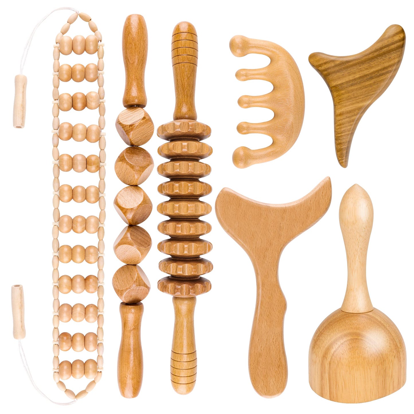 ANG TIAC Wood Therapy Massage Tools Lymphatic Drainage Massager Maderoterapia Kit Body Sculpting Tools Wood Therapy Tools for Muscle ReleaseAnti-CelluliteBody Sculpting and Contouring (7 in 1)