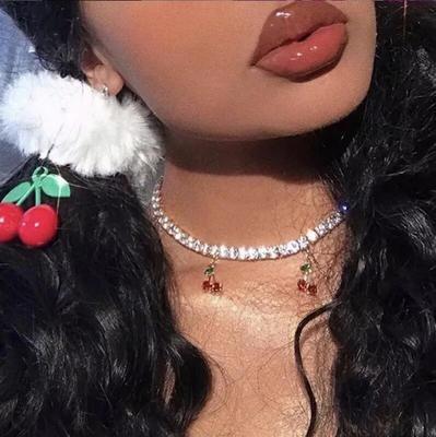 Cherry Pendant Necklace with Rhinestones and Diamonds