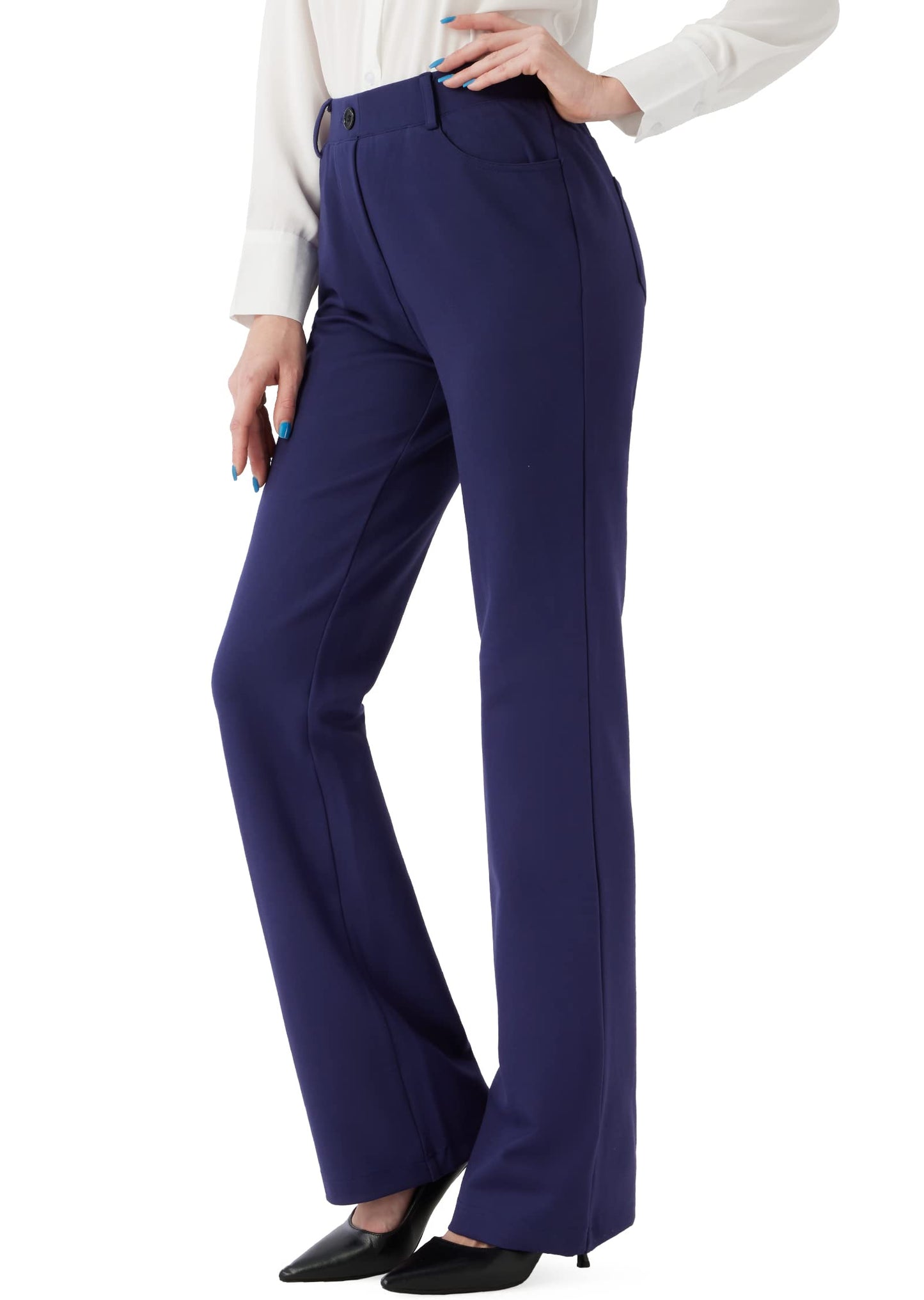 URBEST Womens Stretchy Bootcut Dress Pants Office Work Business Casual Slacks with Pockets 32" Inseam Navy Blue