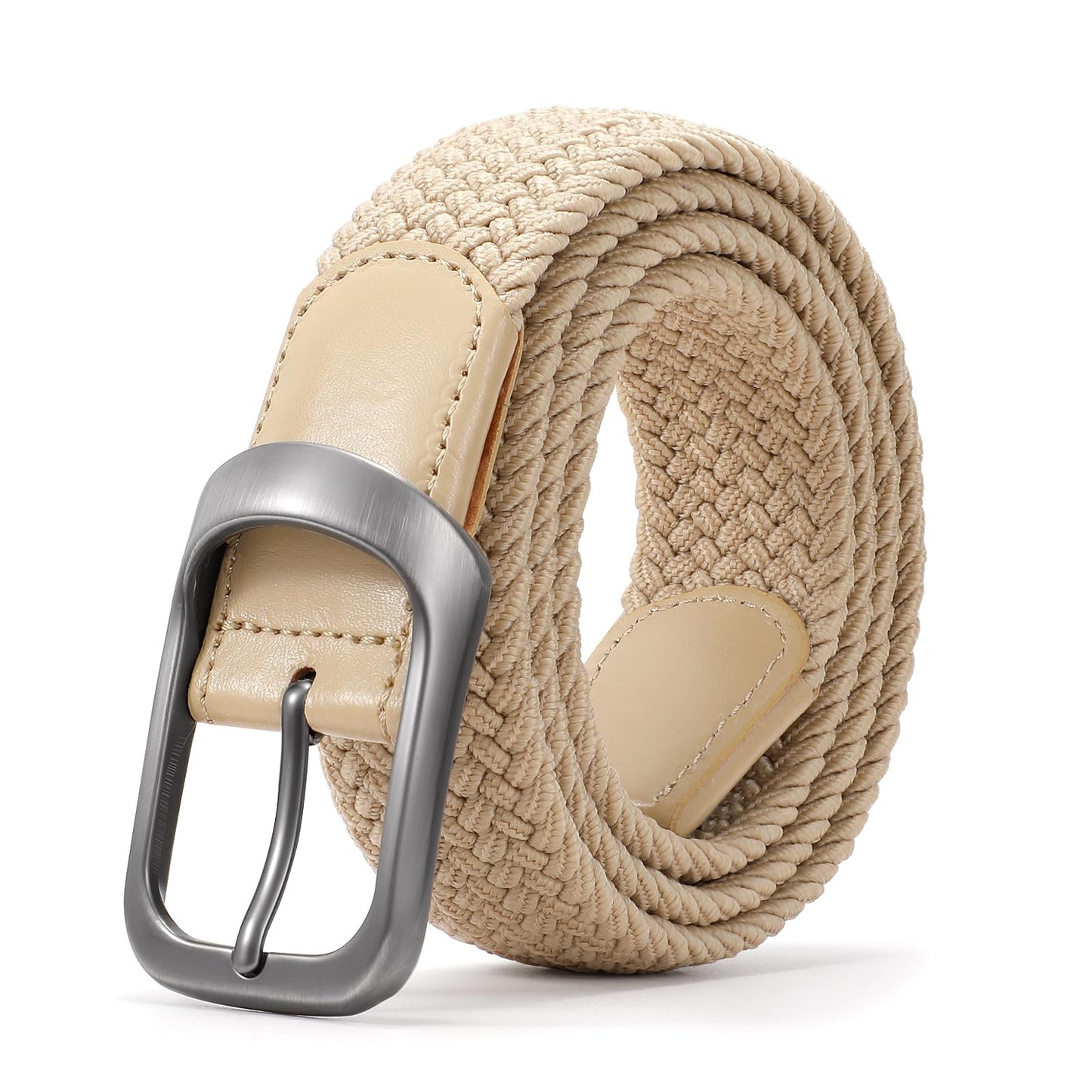JASGOOD Stretch Belt for Men Men Elastic Woven Braided Belt 1 3/8 Casual Belt Golf Belt for Jeans Pants E-Beige