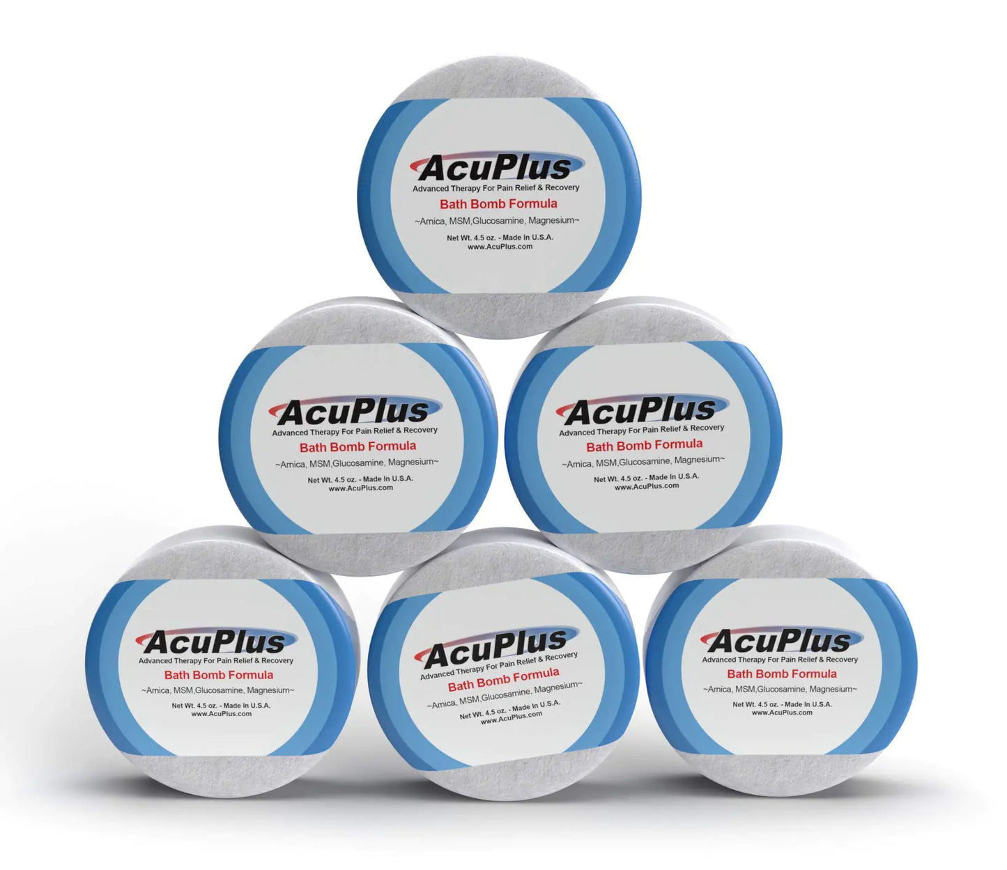 AcuPlus - Bath Bombs for Sore Muscles & Joints - Relaxing Bath Bombs for Women & Men with Arnica Magnesium Glucosamine & Epsom Salt for Body Pain - 4.5 oz. Each Pack of 6