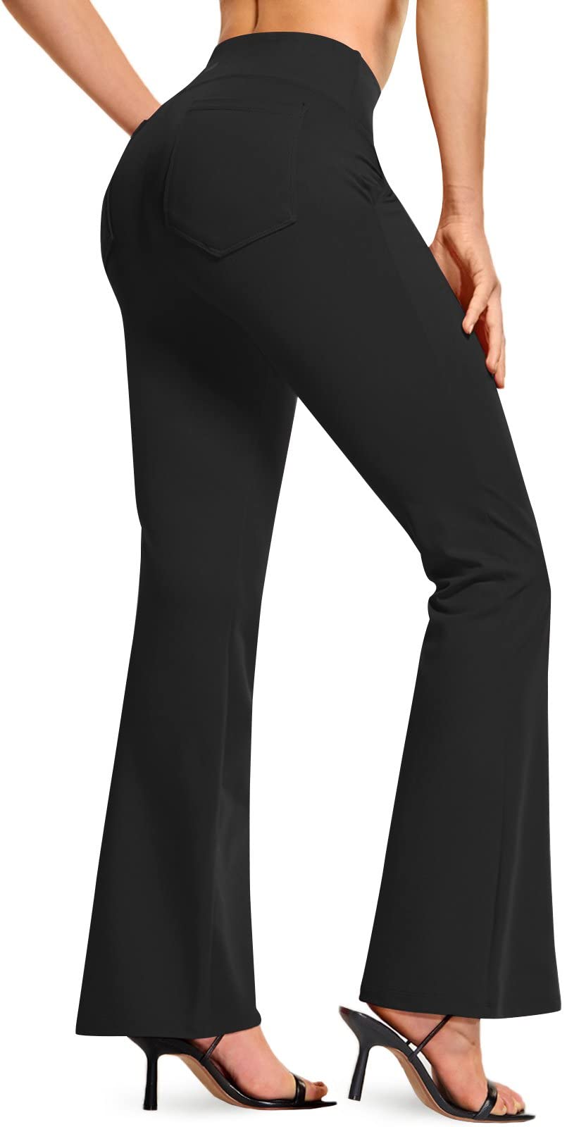 TSLA Womens Yoga & Dress Pants Office Business Casual Work Slacks Stretch Straight Leg/Bootcut Pants with 4 Pockets Bootcut Black Medium