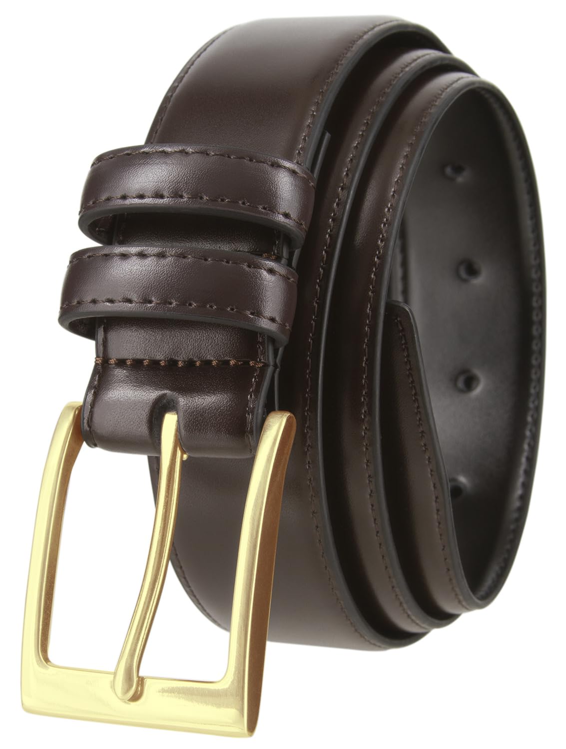 Mens Belt Classic Genuine Leather Smooth Dress Belt 1-3/8"(35mm) Wide (Gold Buckle-Brown46)