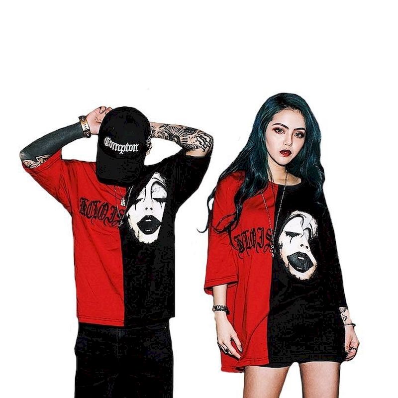 Couples' Short Sleeve T-Shirts with Printing and Stitching