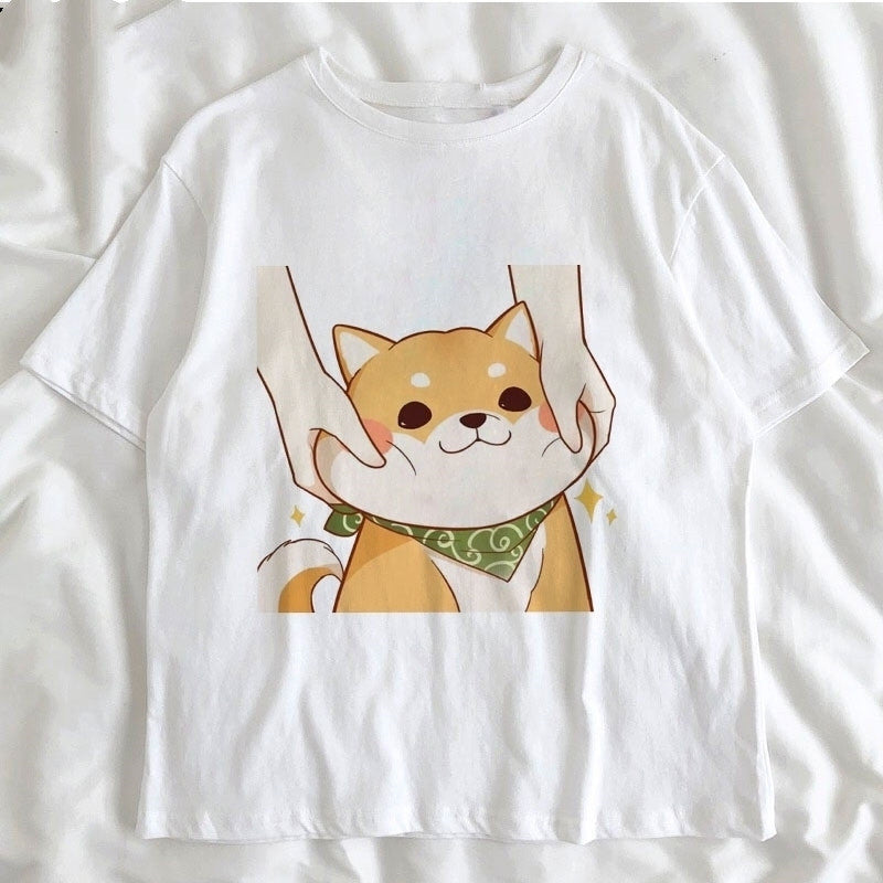 Cute Shiba Inu Couple T-Shirts for Students (Unisex)