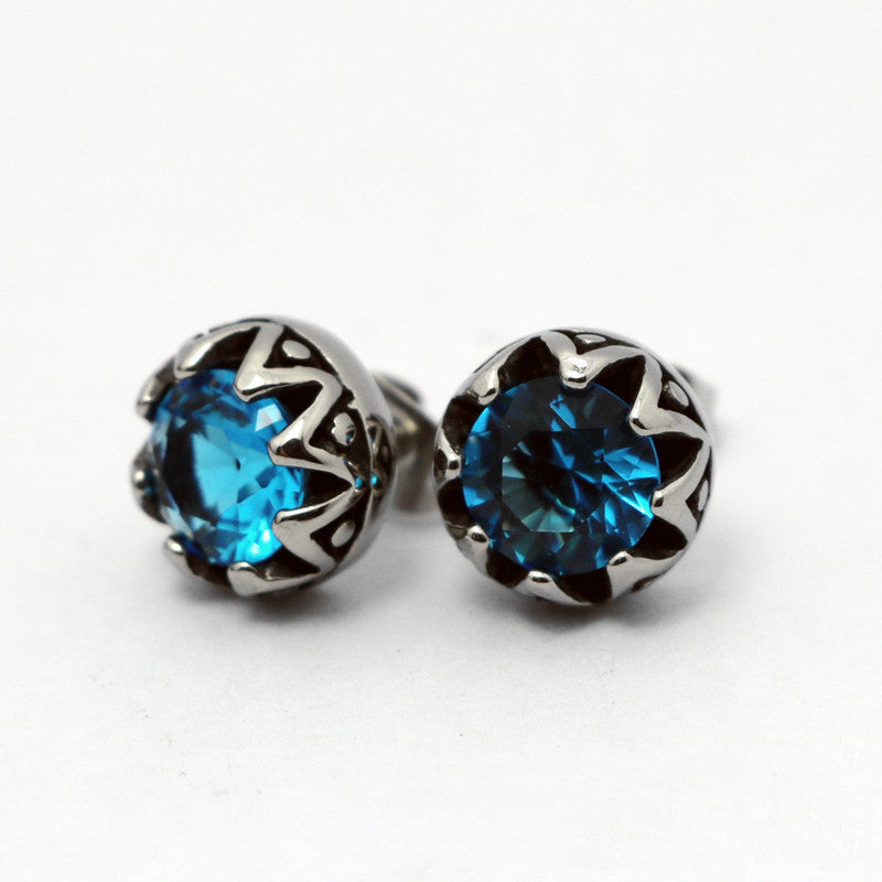 Vintage Titanium Steel Crown Earrings with Diamonds