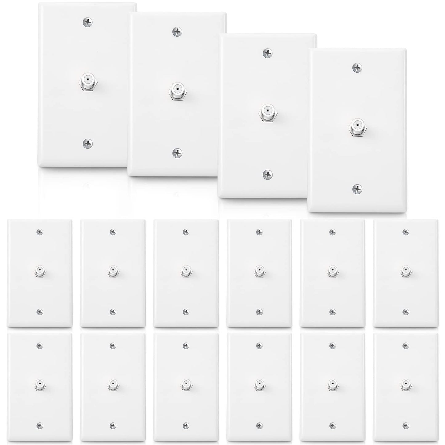 1-Port TV Cable Wall Plate F Connector Wall Plate Coax Wall Plate Video Wall Jack Single Gang Wall Plates (White 16 Pcs)