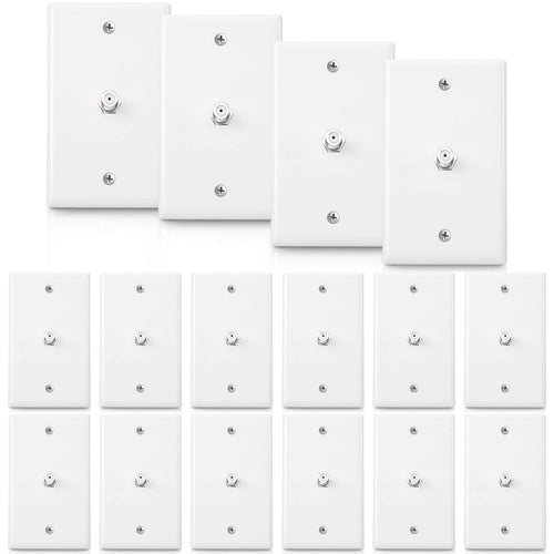 1-Port TV Cable Wall Plate F Connector Wall Plate Coax Wall Plate Video Wall Jack Single Gang Wall Plates (White 16 Pcs)