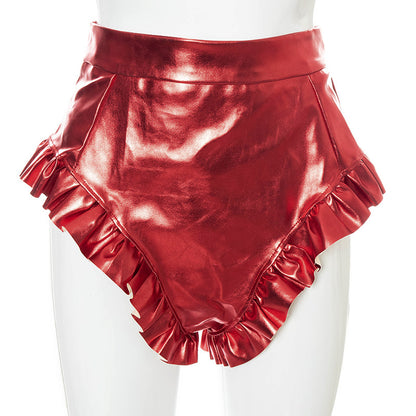 PU Leather Women's Shorts with Wooden Details