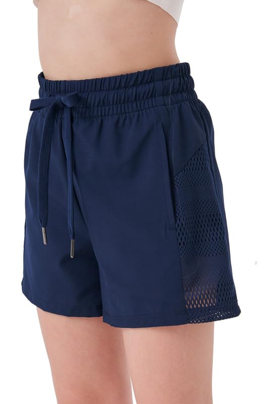Girls Athletic Shorts with Spandex Liner Quick Dry Running Fitness Shorts for Kids Teen Active Sports Track Navy