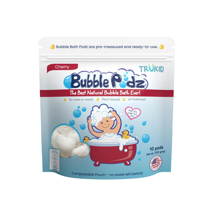 TruKid Bubble Podz Bubble Bath for Baby & Kids Gentle Refreshing Bath Bomb for Sensitive Skin pH Balance 7 for Eye Sensitivity Natural Moisturizers and Ingredients Cherry (10 Podz)