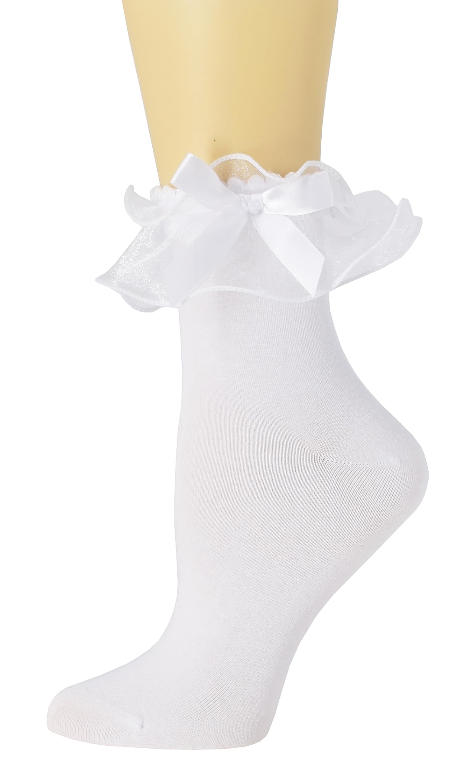 SRYL Women Lace Ankle Socks Ruffle Frilly Cotton Socks Trim LaceAnklet socks Dress Socks Women or GirlsH04 (White-1 pairs)