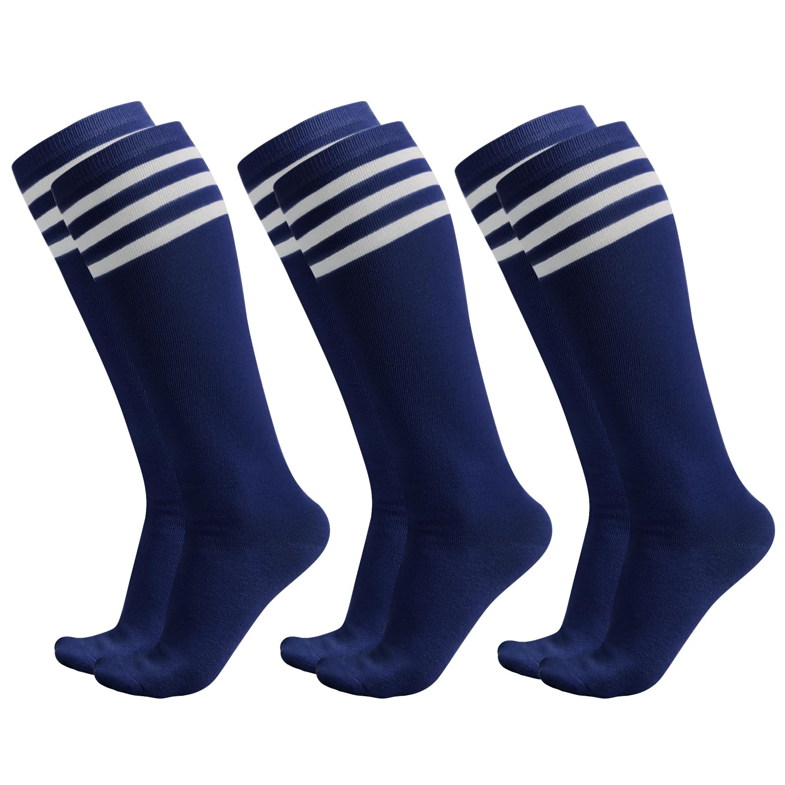 Dxhycc 3 Pairs Kids Soccer Socks Striped Knee High Socks Baseball Softball Socks Youth Athletic Socks for Boys Girls