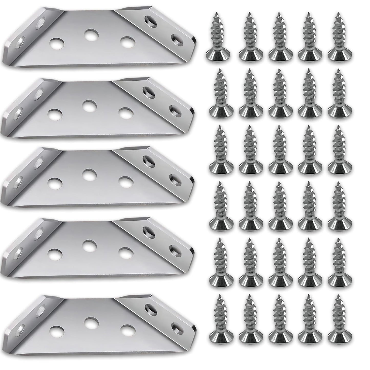 BellRhein Universal Stainless Steel Furniture Corner Connector Shelf Brackets 20PCS Silvery for Furniture Corner Connectors Wooden Furniture Triangle Stabilizer Including 140 Screws.