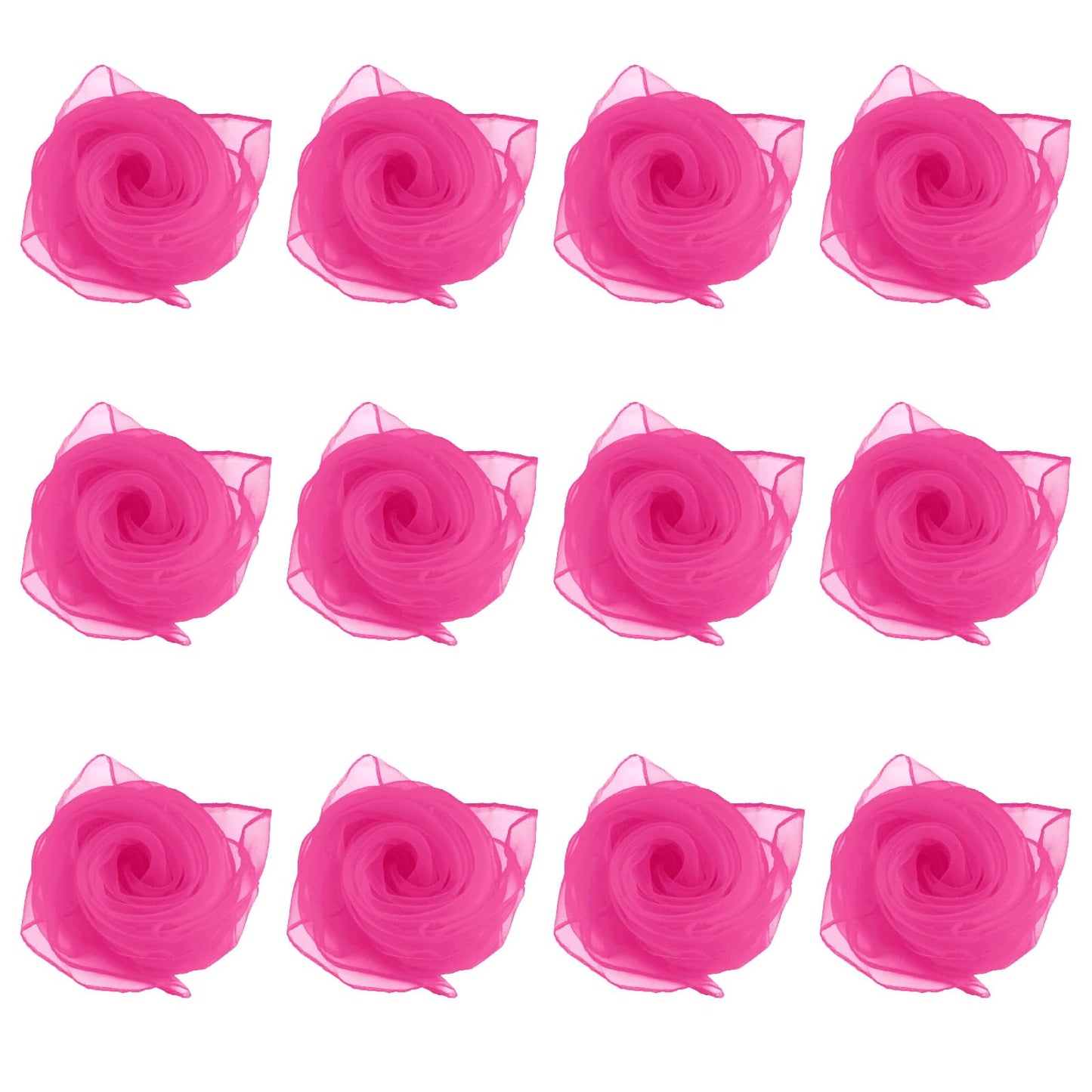 Andux 12Pcs Colorfast Dance Scarves Square Scarf Movement Juggling Play Scarves for Kindergarten Children 24 by 24 Inches WDSJ-02 (Dark Pink)