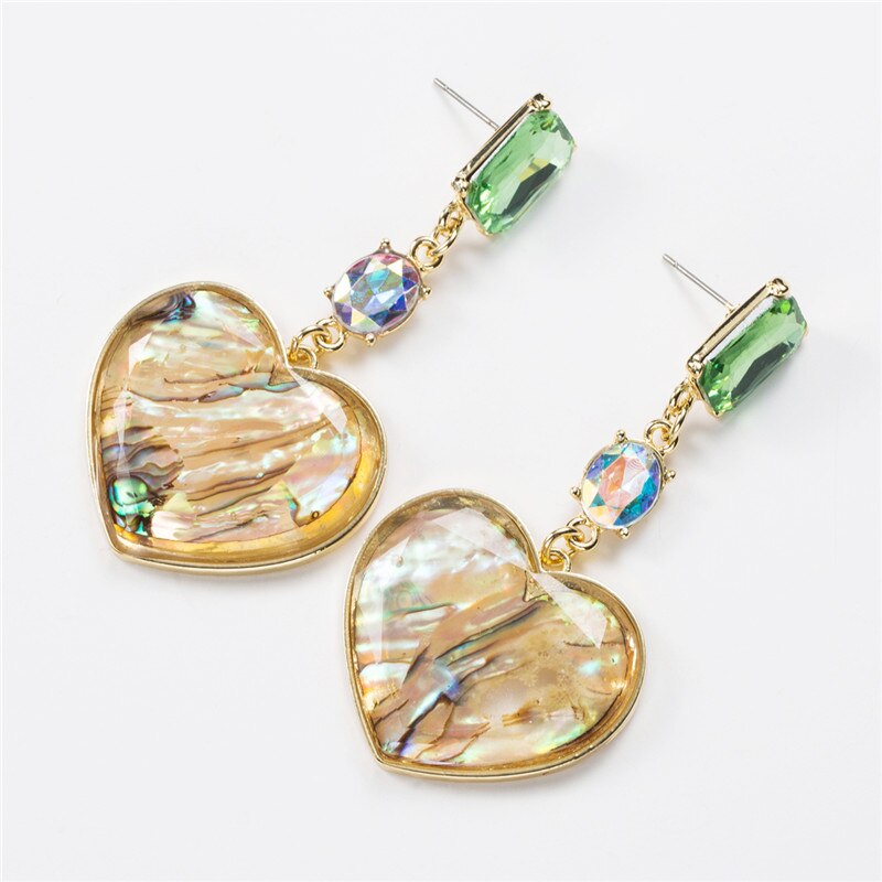 Bohemian Heart-Shaped Acrylic Earrings with Diamonds