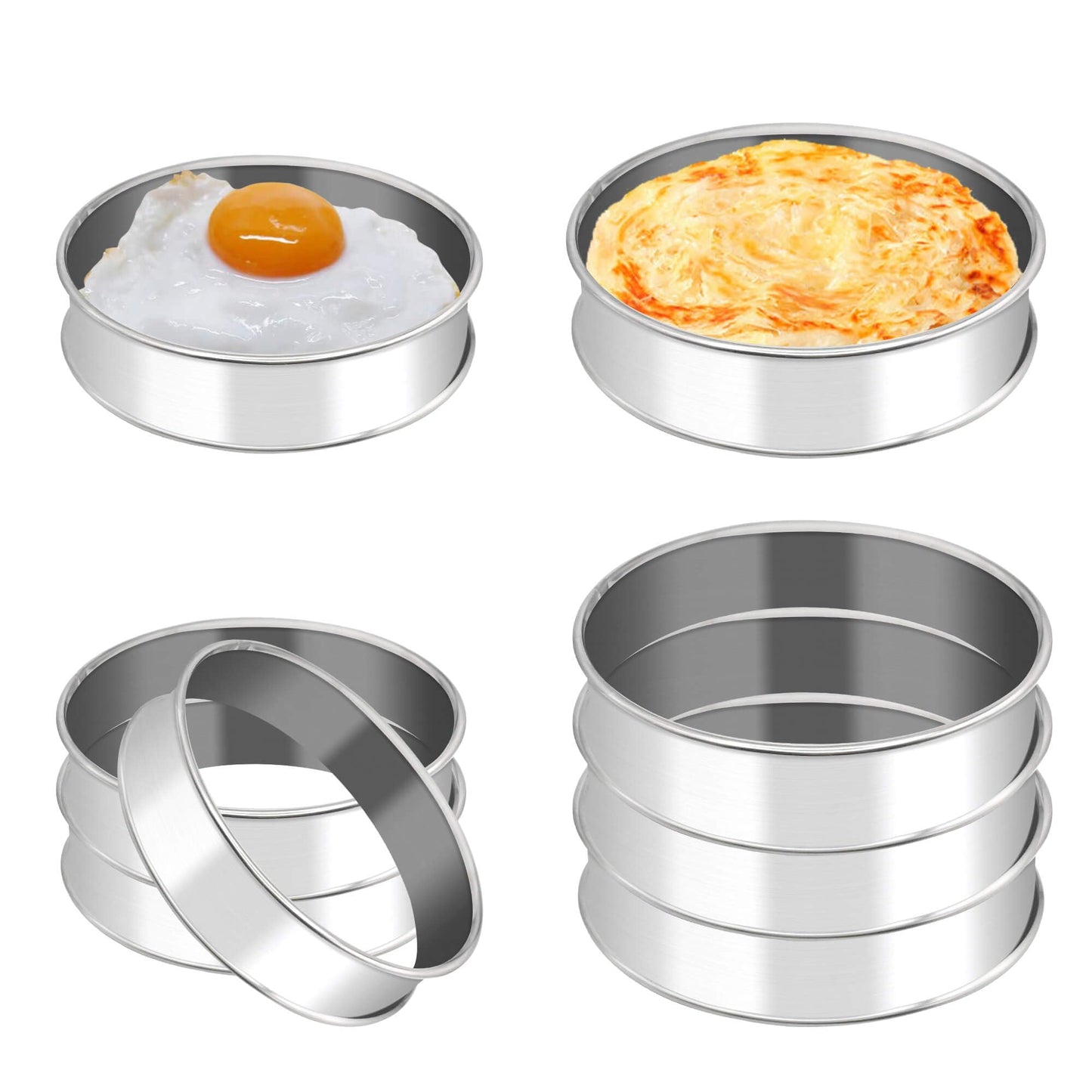8Pack Crumpet Rings English Muffin Rings 4"+3.15"-Round Egg Rings -Stainless Steel Tart Rings-Ring for Cooking Baking-Round Metal Cooking Rings (4 inch+3.15 inch-8 pieces)