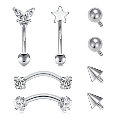 Longita Internally Threaded Rook Piercing Jewelry Rook Jewelry Rook Earrings Eyebrow Piercing Jewelry Eyebrow Rings Vertical Labret Lip Jewelry 16g Curved Barbell Piercing Jewelry 8mm 10mm Silver