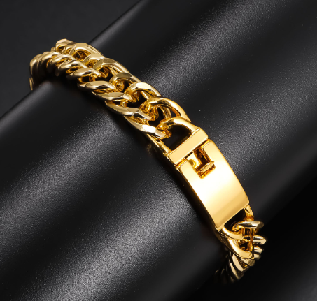 Fashionable Gold-Plated 10mm Men's Bracelet with Dual Clasp