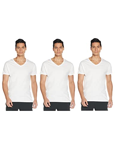 Hanes Ultimate mens Tagless Ultra Soft V-neck Tee - Multiple Packs Available undershirts White 3 Pack Medium US