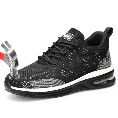 Northblanc Steel Toe Work Shoes for Men: Lightweight Mens Industrial Construction Footwear Slip Resistant Comfortable Breathable Sneakers Black/White
