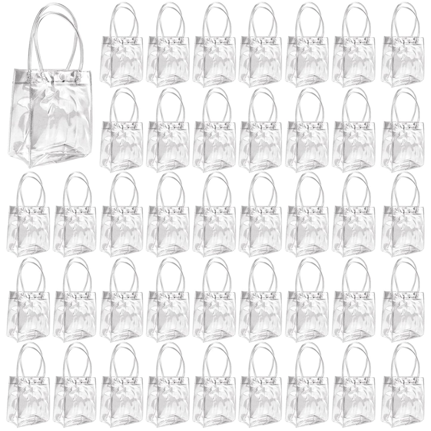 50 Pcs Plastic Gift Bags with Handle Reusable PVC Gift Wrap Tote Bags for Bachelorette Bridesmaid Wedding Birthday Baby Shower Party Favor(5.9X4.9X2.5inches)