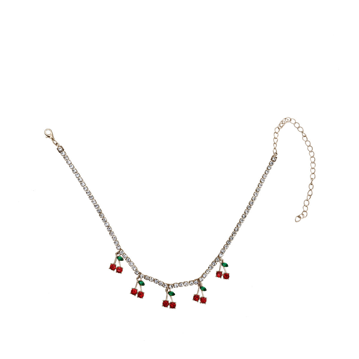 Cherry Pendant Necklace with Rhinestones and Diamonds
