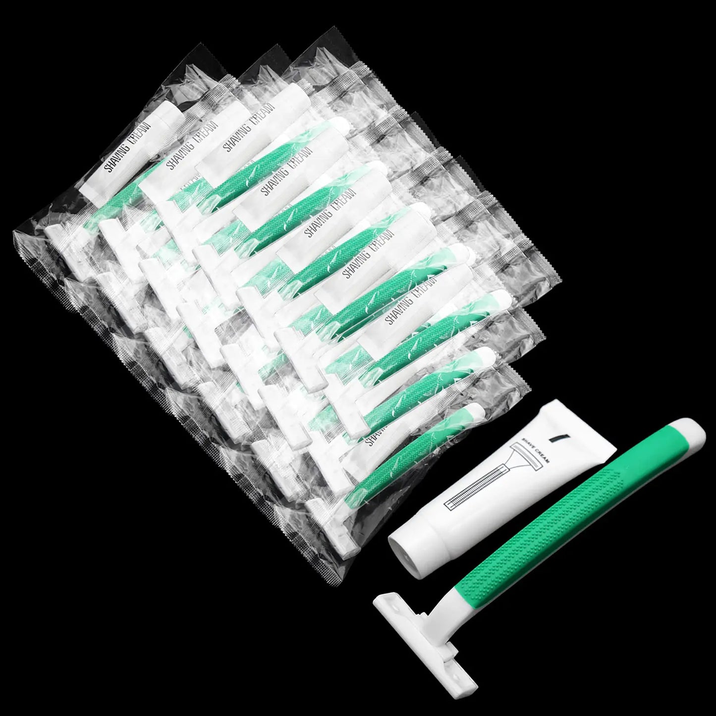 Disposable Razors in Bulk Green Razors Individually Wrapped BulkTwin Blade Razors with Clear Safety Cap and Shaving Cream Razors For Homeless HotelAir BnbShelter/Homeless/Travel (100)