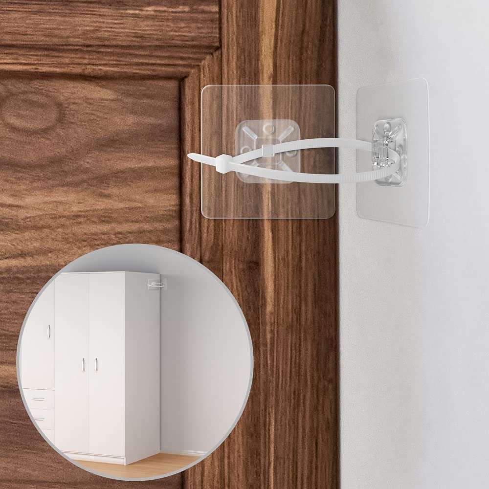 20 Pack Anti Tip Furniture Anchors No Drill Baby Proofing Furniture Wall Anchor Straps Adhesive Cabinet Safety Wall Anchors Furniture Safety Straps for Bookcase Cabinet Drawer Dresser Shoe Shelf
