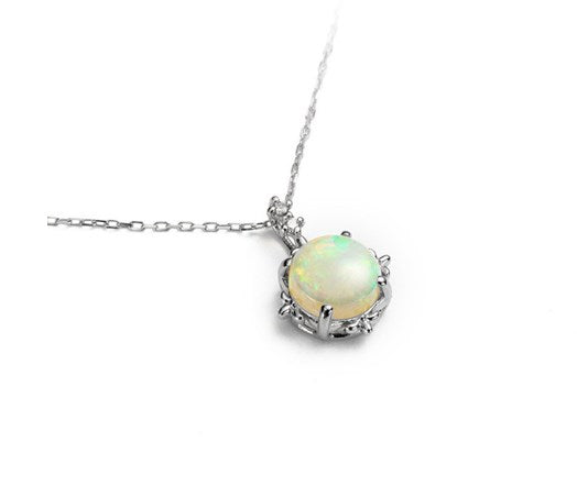 Opal Oval Pendant Necklace with Diamonds