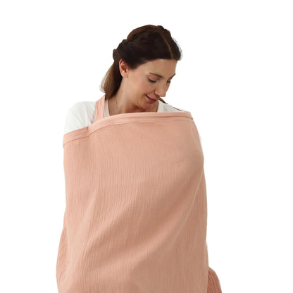Insular Muslin Nursing Cover for Breastfeeding Breathable Privacy Nursing Covers with Arch Neckline for Mom Soft Cotton Multi-use Nursing Apron Pink