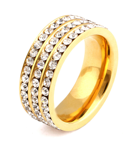 Stainless Steel Women's Fashion Ring with Diamonds