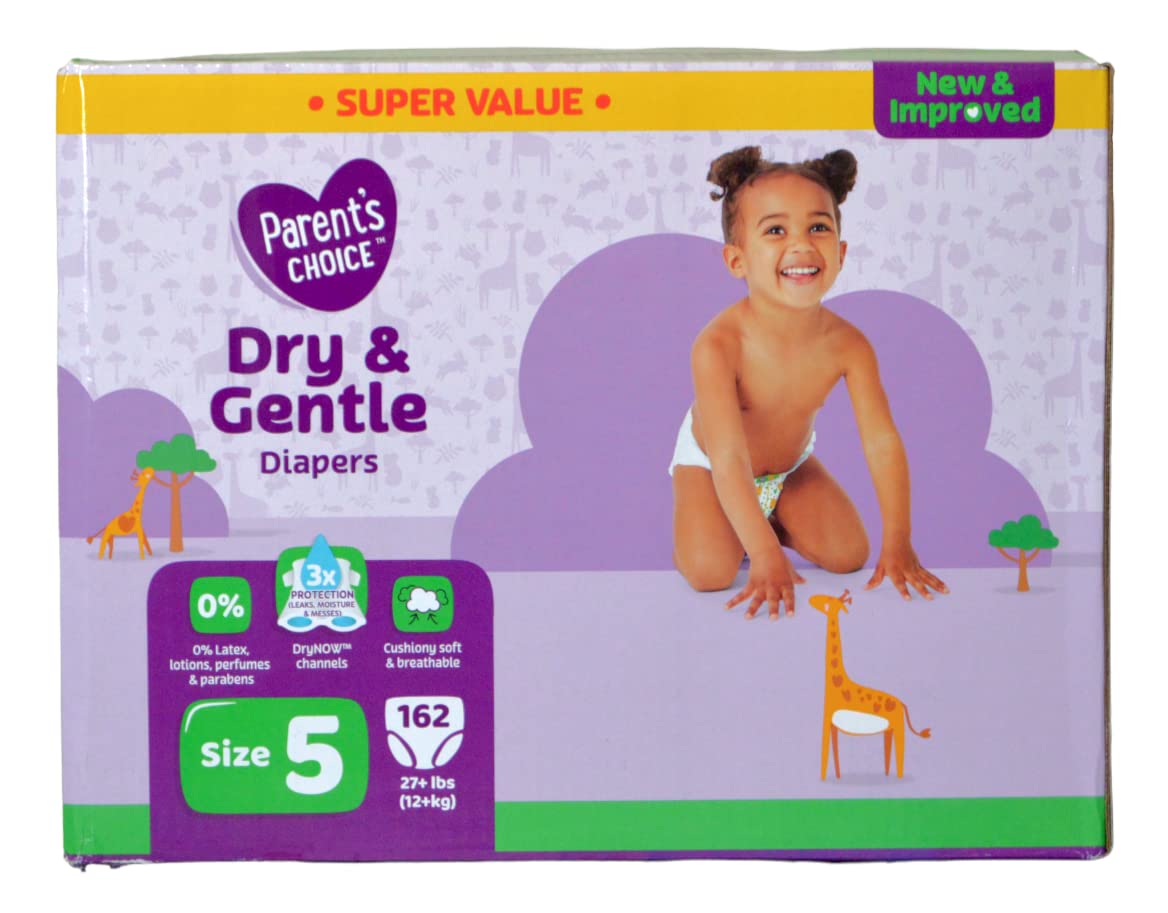 Parents Choice Diapers Dry & Gentle Diapers Size 5 - Super Value 162 Count