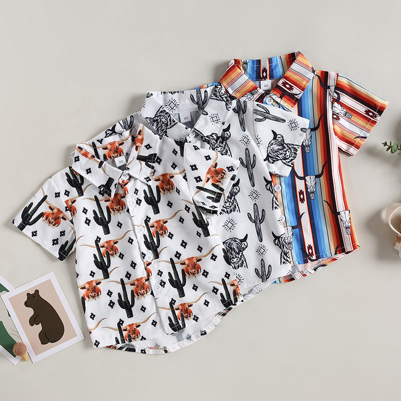 Cattle Cactus Graphic Print Short Sleeve Baby Shirts