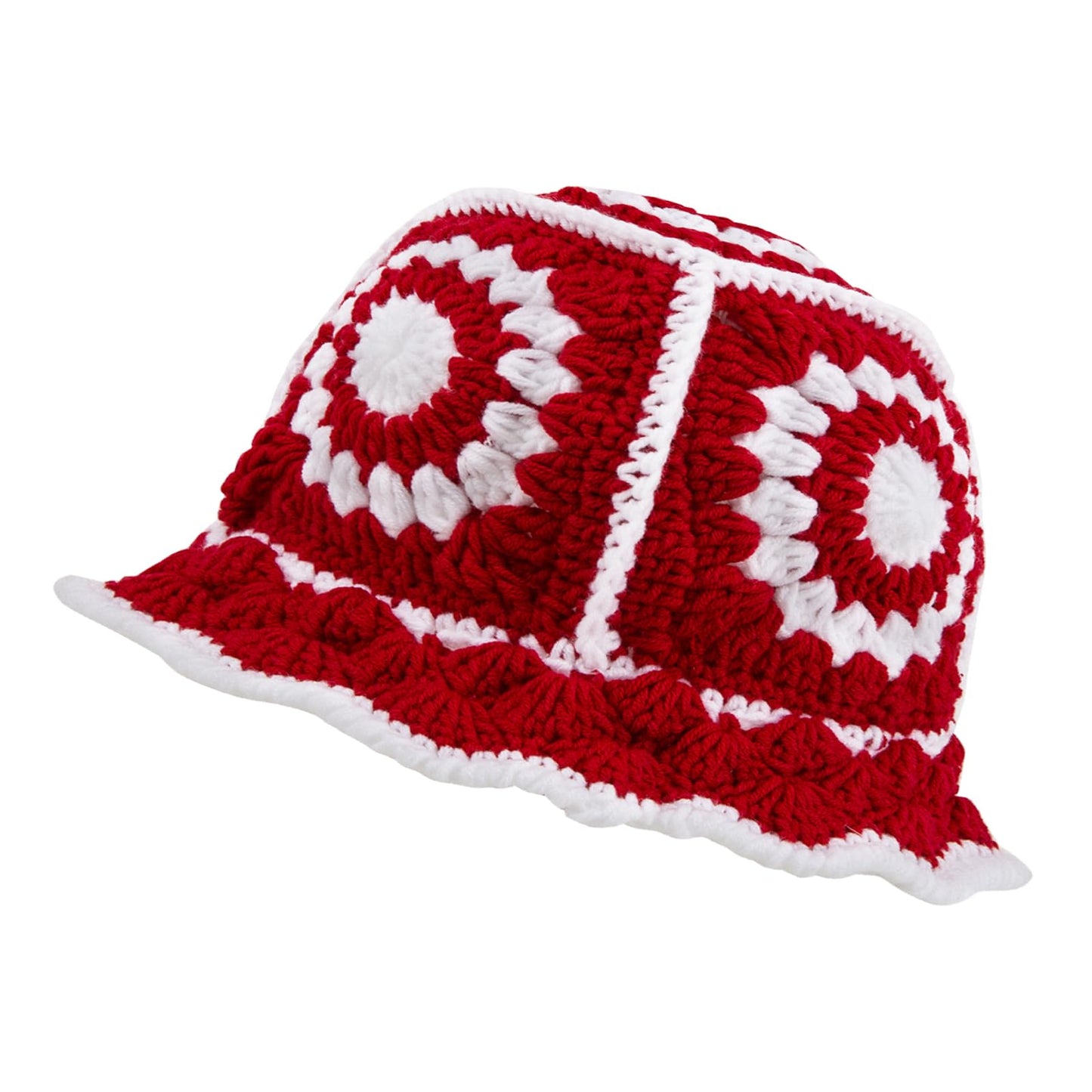 Women Knit Hat Crochet Bucket Hat Fish Hat Handmande Knitted Hats Spring Floral Beanies Cap Beach Travel Outdoor (Red-Flower)