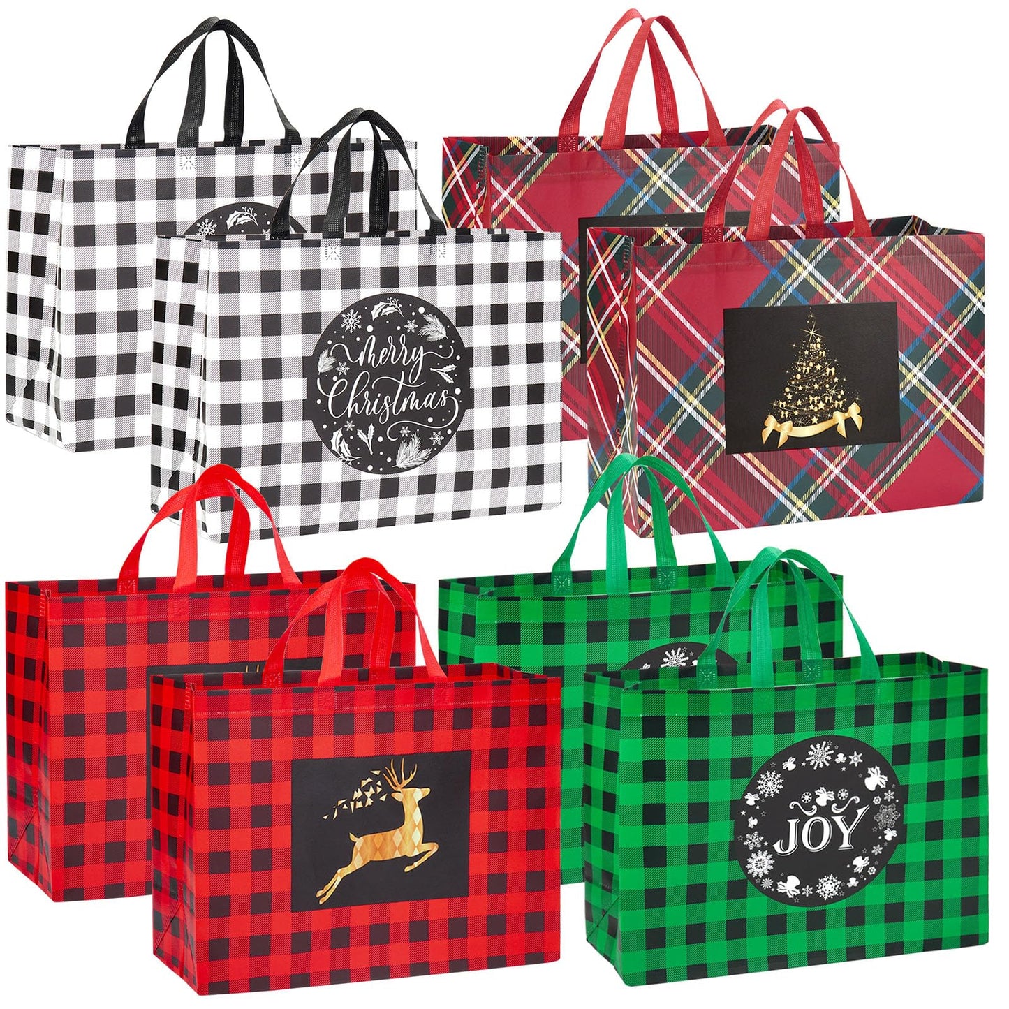 Heetobcos 16PCS Extra Large Christmas Gift Bags - 16.9"×12.6"×7.1”Reusable Christmas Tote Bags with Handle Non-Woven Christmas Bags for Gifts Wrapping Xmas Holiday