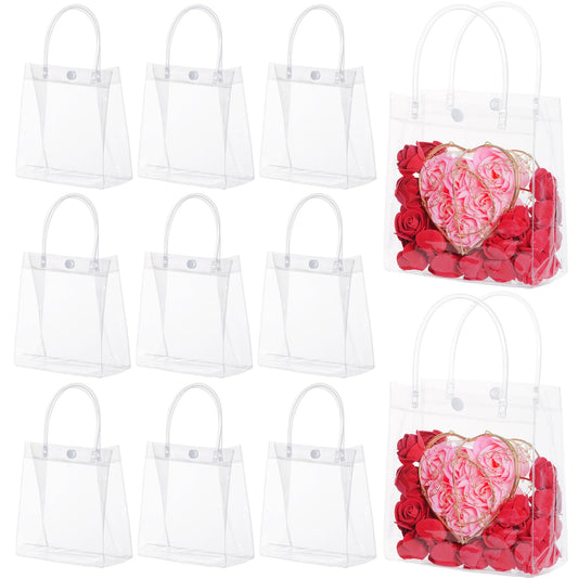 25Pcs Clear PVC Gift Bags with Handles Small Plastic Tote Bags Transparent Gift Wrap Bags Reusable Shopping Bags for Wedding Candy BagsDessertMerchandise Retail Small Business (Clear 5.9 * 6.3)