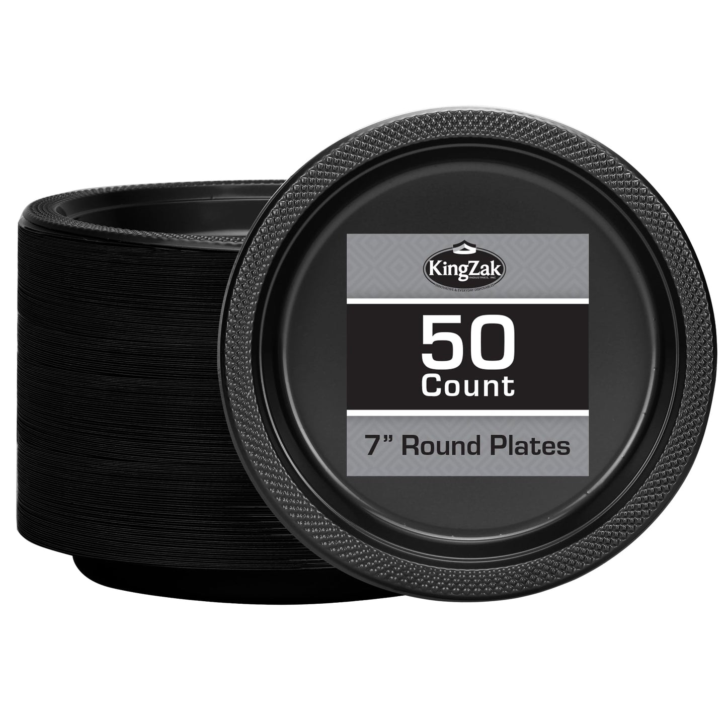 Hanna K. Signature Black Plastic Plates 7 Inch - 50 count - Plastic Solid Round Party Plates For Weddings BBQs Birthday Plates - Disposable Black Plates - Plastic Dessert Plates