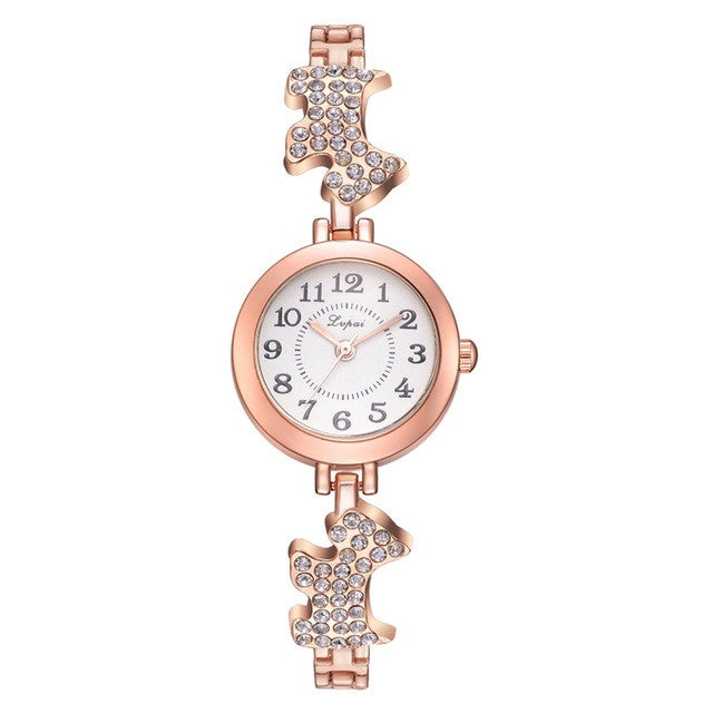 Fashionable Round Alloy Bracelet Watch with Diamonds