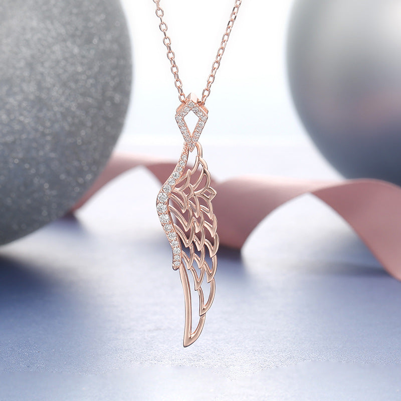 S925 Silver Angel Wing Necklace with Diamonds