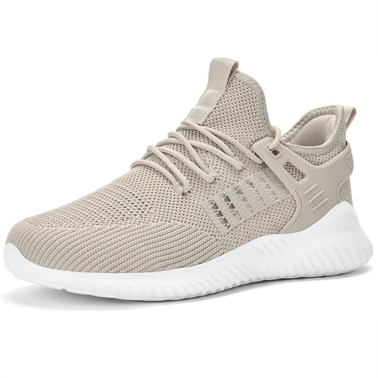 Akk Breathable Walking Shoes for Men - Slip-Ons Lightweight Athletic Running Mens Sneakers Ideal for Jogging Workout Gym Casual Beige Size 10