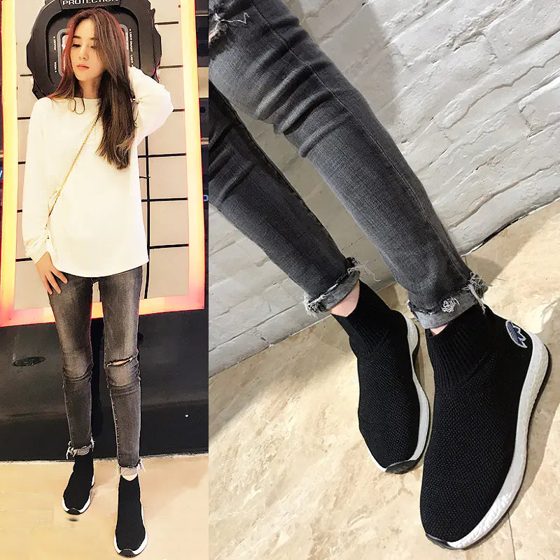High-Top Knitted Stretch Fabric Sock Shoes