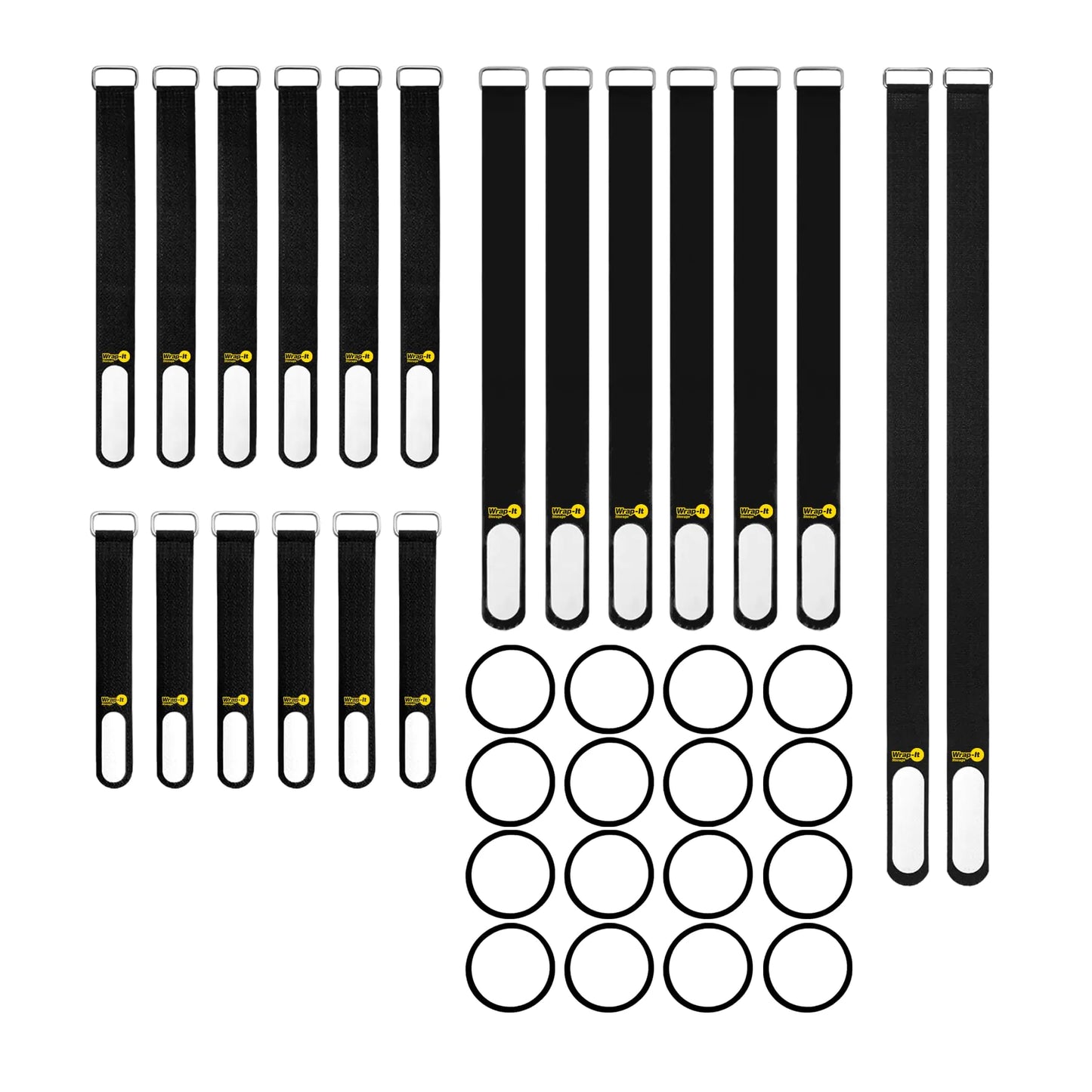 Wrap-It Storage Cinch-Straps and Silicone Bands - Assorted 36 Pack (Black) - Variety Pack of Cable and Home Organizing Products