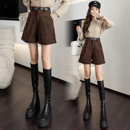 Brown Corduroy Women's Shorts with Martin Boots