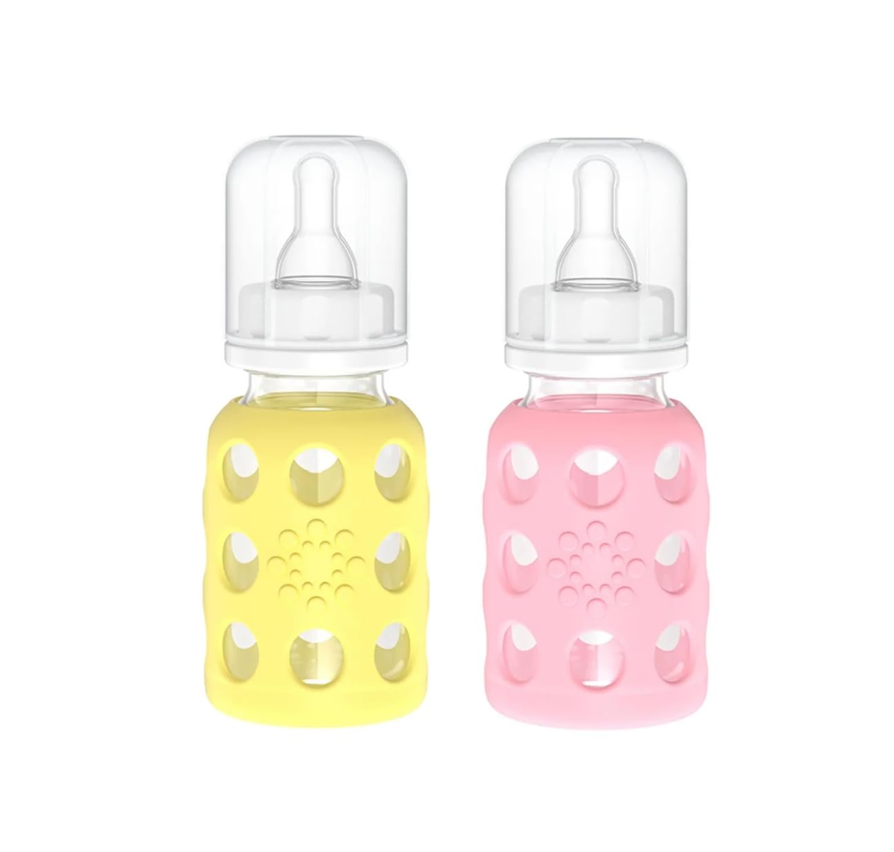 Lifefactory Glass Baby Bottles with Silicone Protection - 2-Pack 4 oz Bottles Pink & Banana