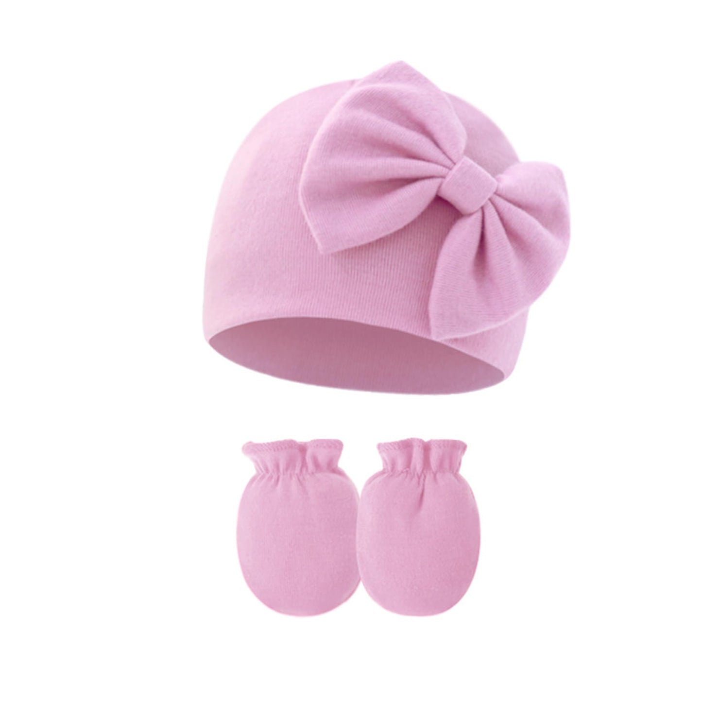 UTTPLL Newborn-Mittens-Hospital-Beanie-Scratch Gloves Set for 0-6 Months Big Bow Infant Caps Baby Girls Cotton Beanies Soft Cute Knot Nursery Headbands Hats Deep Pink