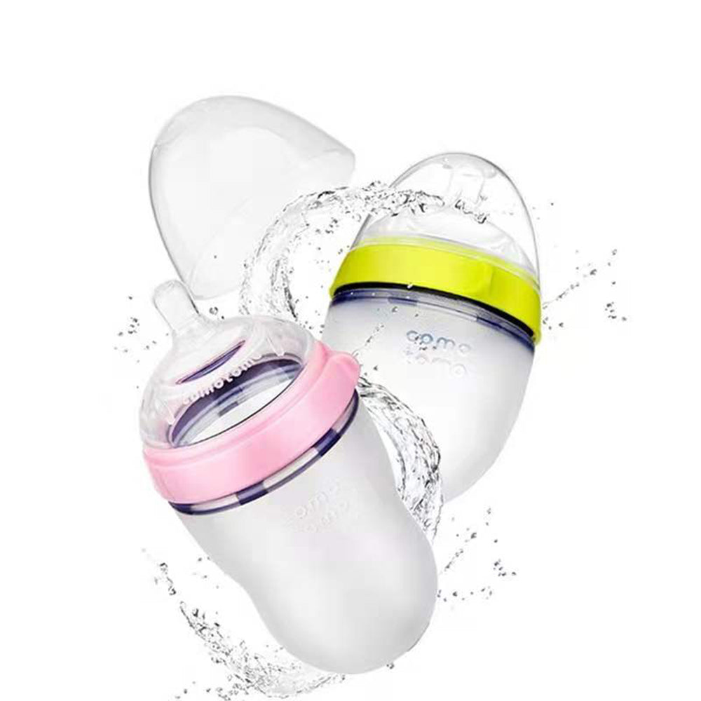 BPA-Free Silicone Baby Bottles (Green/Pink Pack)