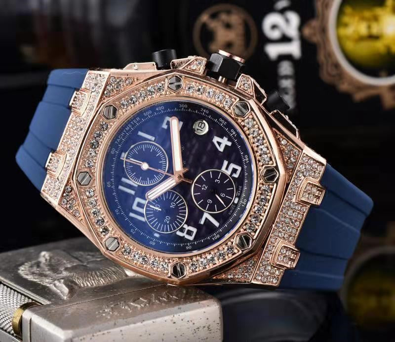 Men's Stylish Waterproof Quartz Watch with Diamonds