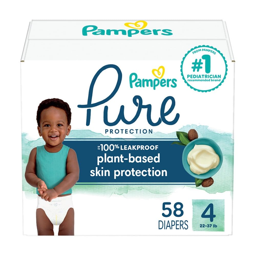 Pampers Pure Protection Diapers - Size 4 58 Count Hypoallergenic Premium Disposable Baby Diapers