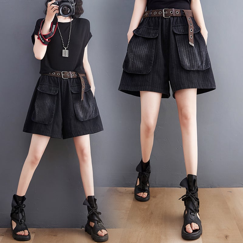 Denim Print Women's Shorts Without Belt
